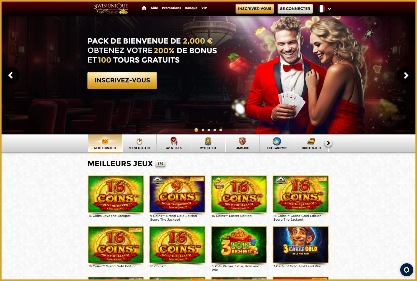 Aperçu compact des sections principales de Unique Casino