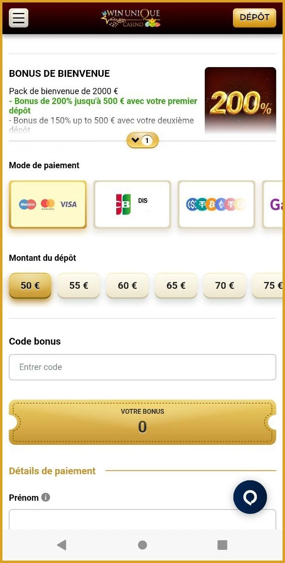Aperçu des méthodes de paiement disponibles sur Unique Casino
