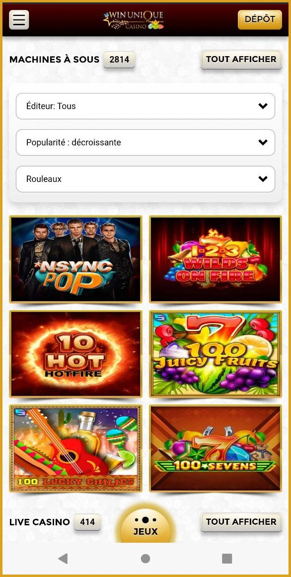 Jeux de machines à sous sur WinUniqueCasino
